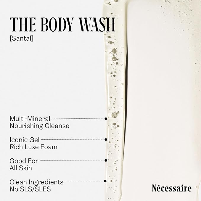 Nécessaire The Body Wash Santal. Natural Body Wash for Women & Men, Therapeutic Shower Gel with Epsom Salt + Minerals. Gel Cleanse,16.9 fl oz.