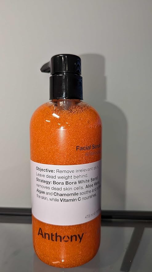 Anthony Facial Scrub, 16 Fl Oz, Contains Aloe Vera, Sand, Algae, Chamomile, Vitamin C, Soothes, Protects, Refreshes and Removes Dead Skin Cells