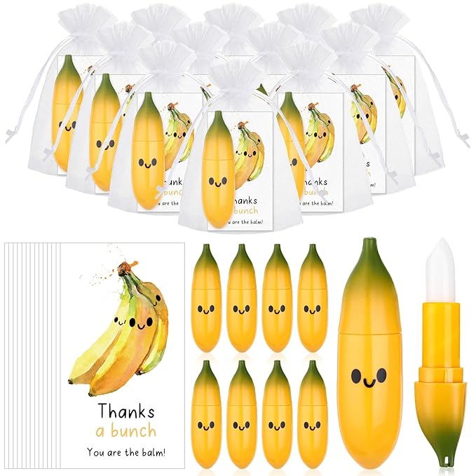 50 Pcs Employee Appreciation Gifts Bulk Banana Lip Balms Staff Appreciation Gift Bulk Lip Balm Gift Set Thank You Gift Lip Care Cream for Coworker Teacher Nurse Women Friend Baby Shower Favors