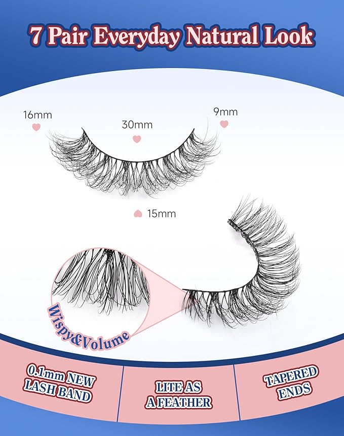 Lashes Wispy Natural Like Russian Eyelashes Everyday Flared Strip Eyelas Doll False Eyelash 7 Pairs F01