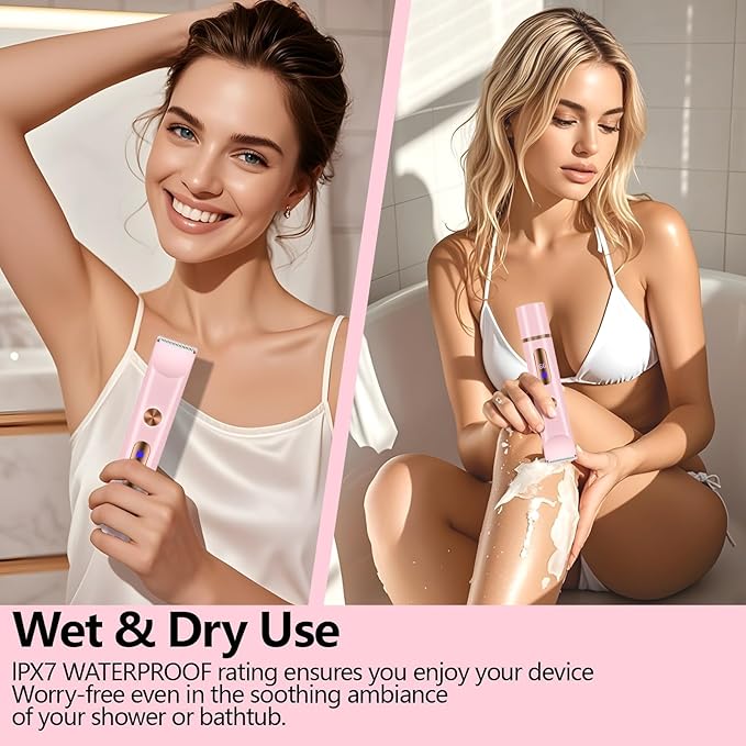 2025 Upgraded Dermave Bikini Shaver - 2 in 1 Bikini Trimmer for Women with LCD Display, Dual Head Cordless Electric Shaver, IPX7 Waterproof Wet/Dry Body Hair Trimmer for Face, Body & Intimate Areas