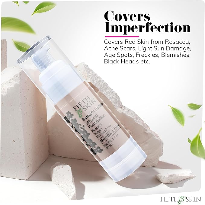 Fifth & Skin: Better’n Ur Skin Liquid Foundation (MOCHA LATTE) - Natural, Organic, Vegan, Cruelty-Free - Gluten-Free Beauty with Buildable Coverage and Palm-Free Luxury - 1 oz