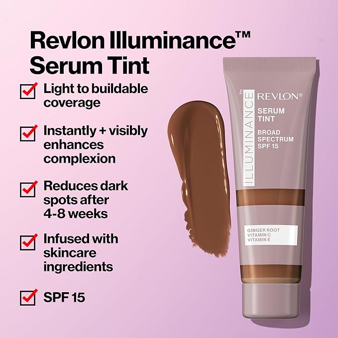 Revlon Illuminance Tinted Serum, Triple Hyaluronic Acid, Evens Out Skin Tone Over Time and Hydrates All Day, SPF 15, 113 Ivory Beige, 0.94 fl oz.
