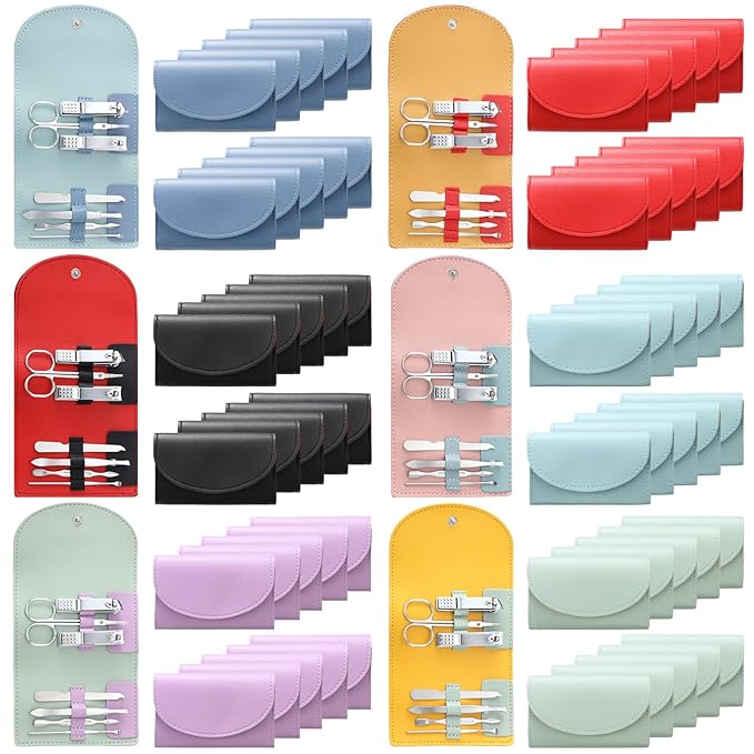 60 Sets Travel Manicure Set Nail Clippers Bulk Pedicure Kit 7 in 1 Stainless Steel Professional Nail Set Grooming Kits Nail Care Tools for Women Men(Bright Color)
