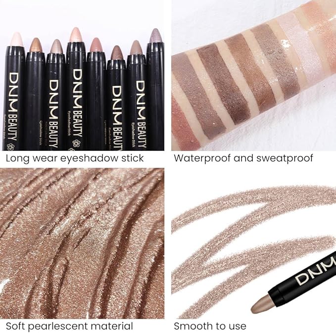 Kaely 8Pcs Cream Eyeshadow Stick Set, Champagne Pearl Taupe Bronze Cocoa Stone Putty Smoky Amethyst, Matte Shimmer Eyeliner Pencil Eye Shadow Sticks Palette Makeup for Older Women, Cruelty-Free 03
