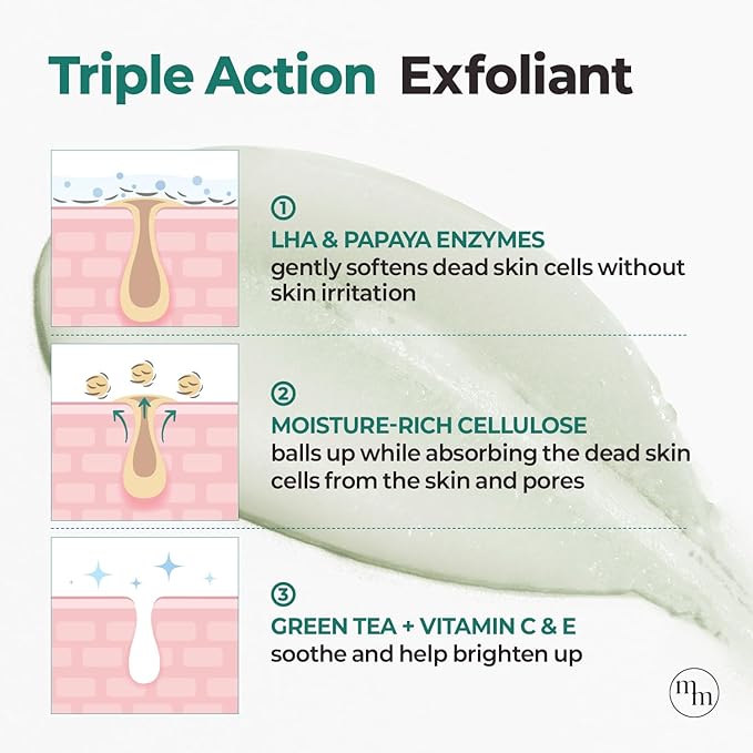 MOTHER MADE LHA Green Tea Exfoliating Aqua Peel Gel, Pore Care, Gentle Facial Exfoliator, Dead Skin Remover, Natural Cellulose for Peeling, Vegan, Korean Skincare, 2 Pack (100ml / 3.38 fl.oz)