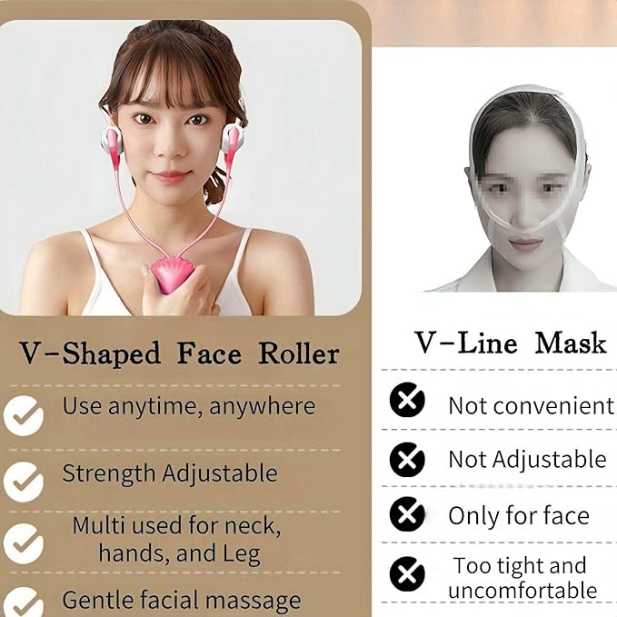 V-Shaped Face Roller Massager with 4 Magnetic Beads, Facial Lifting Tool Neck and Skin Tightening Beauty Massager