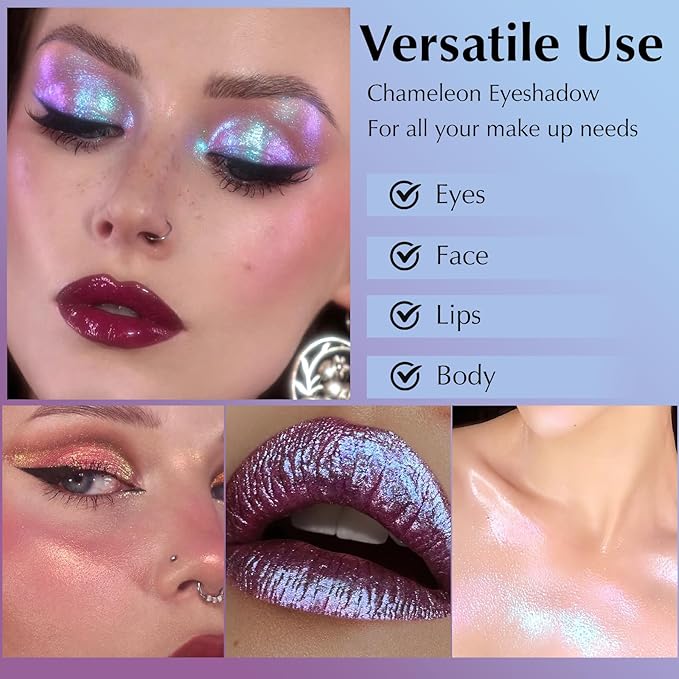 Glitter Eyeshadow Palette, Multichrome Chameleon Purple Blue Eye Shadow, Color Shifting Multi-Reflective Holographic Eyeshadow Shimmer Inner Corner Eye Brightener Highlighter Makeup
