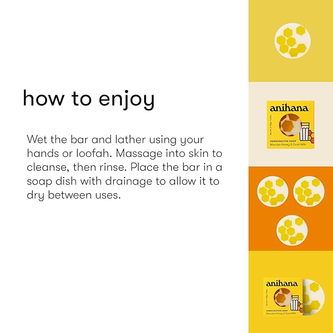 ANIHANA Handcrafted Soap 3 Pack with Coconut Oil, Gentle Cleansing Paraben Free Cruelty Free Refreshing Manuka Honey & Goat Milk Scent 4.23 oz each