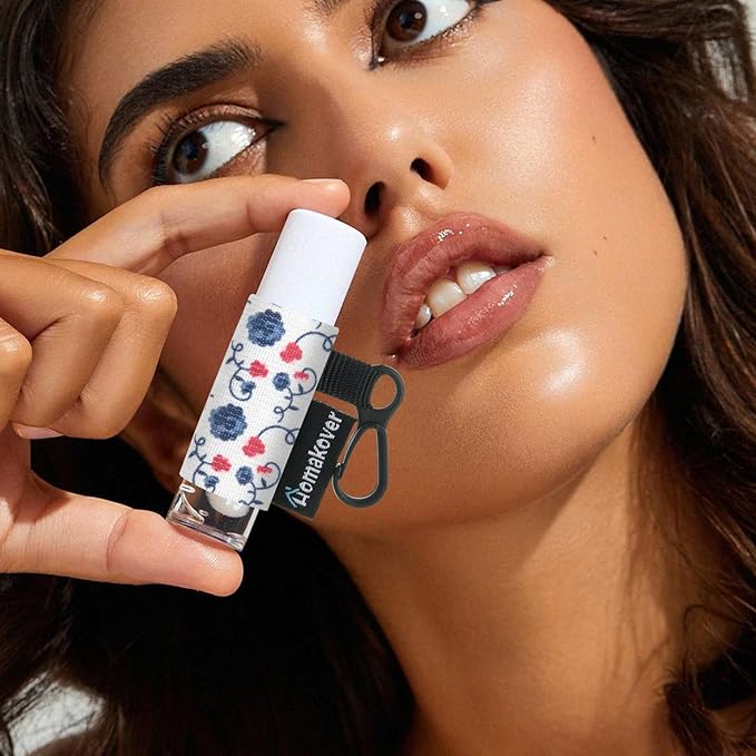 4 Pack Compact Clip-On Chapstick Holder Lip Balm Holder Keychain, Premium Release Clip Elastic Sleeves Lip Gross Holder Keychain Clip On Lipstick Sleeve, Fits Most Standard Lip Balm