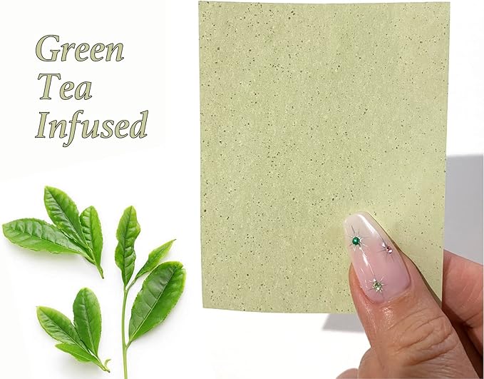 2 Pks GREEN TEA INFUSED Soothing Natural Abaca Blotting Paper - 100 Oil Blotting Sheets - Makeup Friendly UNISEX Oily Skin Shine Blotter Photography Zoom Meetings Travel Gym School - MADE IN TAIWAN