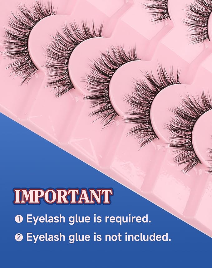 Lashes Natural Wispy Look Flared False Eyelashes Soft Strip Lash Fluffy Eyelash 7 Pairs D79