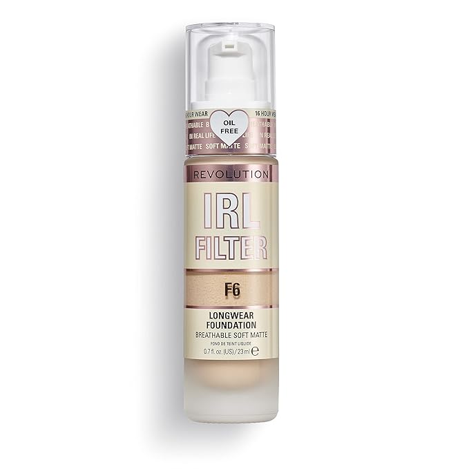 Revolution Beauty, IRL Filter Longwear Foundation, Soft & Breathable Formula, Medium to Full Coverage, Matte Finish, F6, 0.7 Fl. Oz