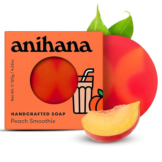 ANIHANA Handcrafted Natural Soap with Coconut Oil, Gentle Cleansing, Paraben Free, Refreshing Peach Smoothie Scent, 4.23 oz