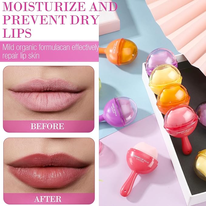24 Pcs Lollipop Lip Balm Bulk Lip Balm Cherry Grape Orange Honey Taste Lip Balm Lip Care Gift for Women Soothing Moisturizing Lip Balms for Dry Chapped Lips Office Business Favors