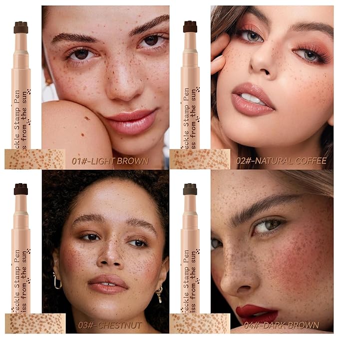 AKARY Stamp Freckle Pen Natural Lifelike Fake Freckles Makeup, Waterproof Long Lasting Quick Dry 5 Comb Corners Natural Like Face Freckle Makeup Pen for Effortless Sunkissed Makeup, 03-Chestnut