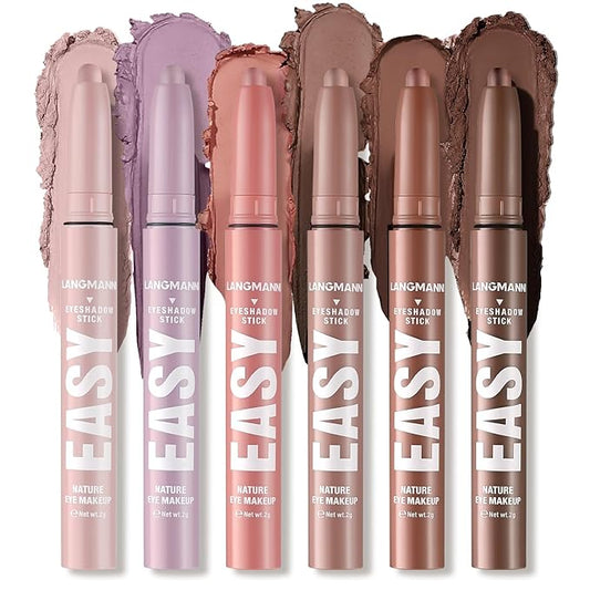 Jolilab Eyeshadow Stick Set, 6 Colors Matte Professional Bright-Colored Contouring and Highlight Stick, Cream Waterproof Long Lasting High Pigmented Eye Shadow. (6, Set A)