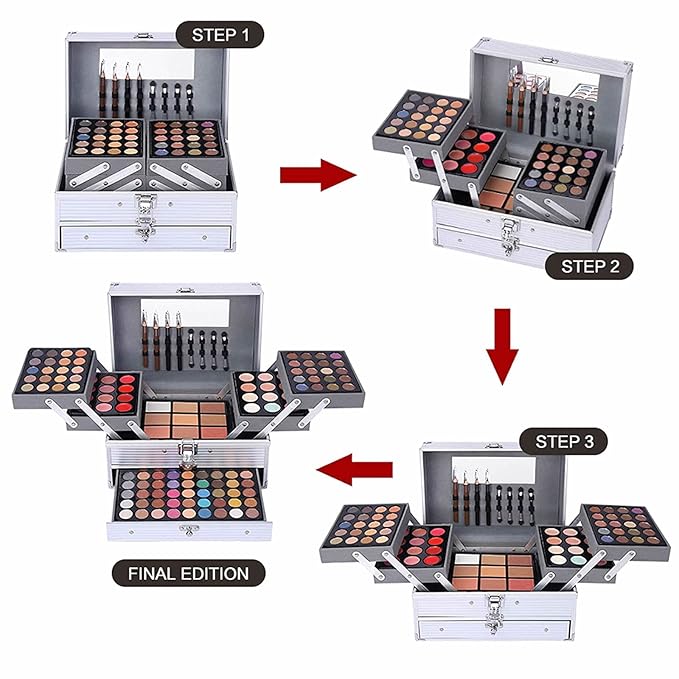 132 Color All In One Makeup Kit,Professional Makeup Case Set for Teen Girls, Multicolor Eyeshadow Palette(006N2-Silver)