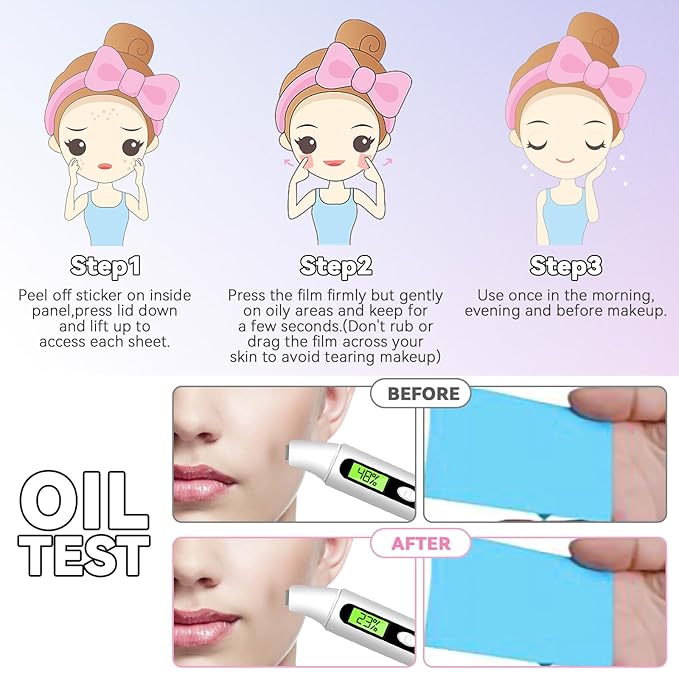Oil Control Film, Oil Blotting Paper the Same Series with Clean & Clear Oil Absorbing Facial Sheets, 60 sheets Makeup Friendly High-performance Handy Face Blotting Paper for Oily Skin