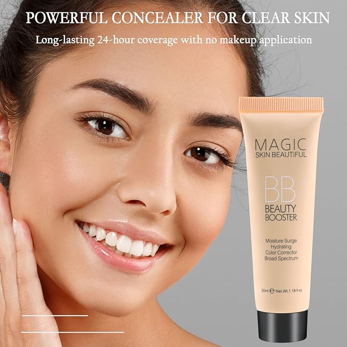 Boobeen Hydrating BB Cream, Full-Coverage Foundation & Concealer, Color Correcting Tinted Moisturizer for All Skin Types - Evens Skin Tone (Ivory White)
