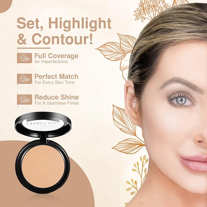 Frankie Rose Cosmetics Powder Foundation – Full Coverage Face Powder For Pores & Imperfections, Evens Out Skin Tone & Shine-Control | 58 Grams (Silk)