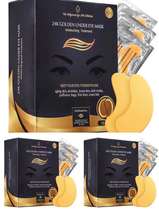 24K Gold Under Eye Mask | Under Eye Treatment for Women | Collagen Eye Pads with Hydrogel | Eye Patches | Eye Mask Skin Care | 48 Pairs (3 packs)