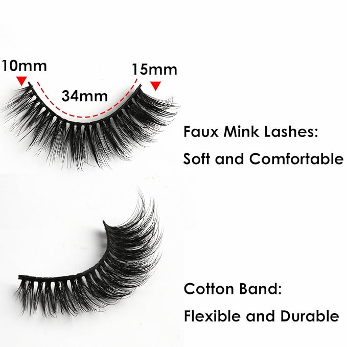 SUNWELL False Eyelashes 15mm Mink Lashes Cat Eye Lashes 8D Fluffy Wispy Foxy Eye Fake Lashes Strips Natural Look Faux Mink Lashes 10 Pairs Pack