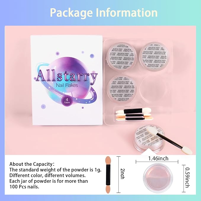 Allstarry White Chrome Nail Powder, 4 PCS Color-Shift Chameleon Mica Powder Pearlescent Pearl Pigment Aurora Chrome Effect Glitter Dust Iridescent for Gel Polish Nail Art Decoration, Resin Craft