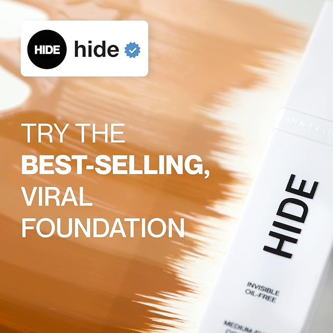 HIDE PREMIUM Liquid Foundation, Multi-Use Waterproof Foundation, Medium/Full Coverage Foundation, Shades for All Skin Types (See Shade Finder), Porcelain, 1 fl oz