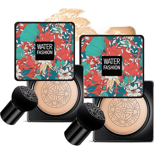 Air Cushion CC Cream Mushroom Head Foundation Air Cushion BB Cream Concealer Moisturizing Brighten Makeup Long Lasting Waterproof-Natural 2Pack