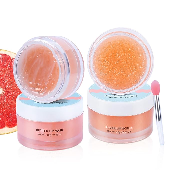 ANAIRUI Lip Mask Set, Lip Exfoliator Scrub & Moisturizer,Grapefruit Lip Care Kits With Lip Sleeping Mask & Sugar Lip Scrub, Lip Overnight Plumper Set for Dry, Chapped Lips