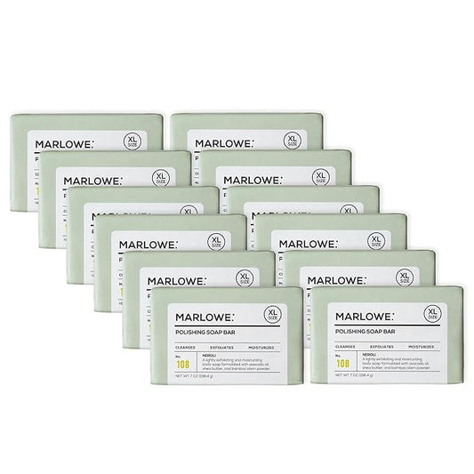 MARLOWE. No. 108 Lightly Exfoliating Soap Bar, 7oz (12 Bars) Polishing, Moisturizing & Cleansing Bar Soap for Men, Made with Natural Ingredients