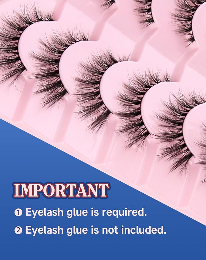 Lashes Natural Wispy Strip Eyelashes Natural Look Flared False Eye Lashes Soft Lash Fluffy Cat Eyelash 7 Pairs Everyday D05
