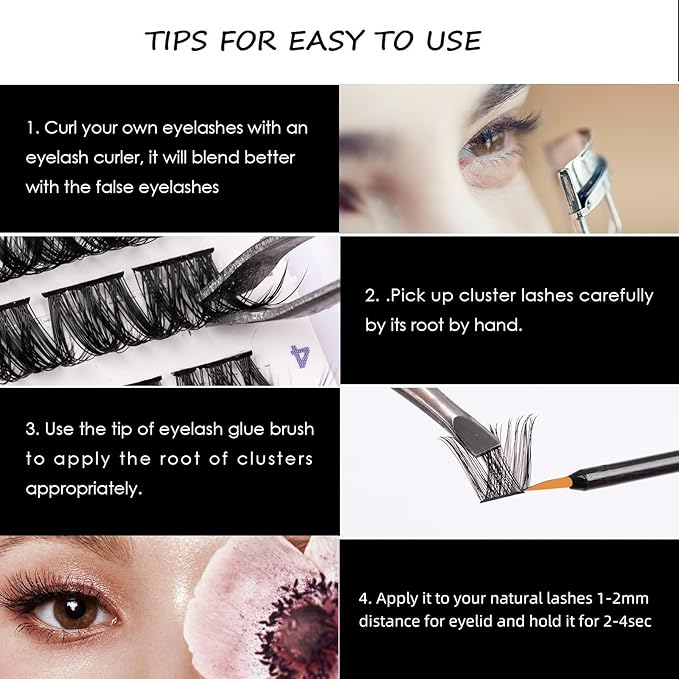 Cluster Lashes 72 Individual Lashes Clusters Eyelash Extensions False Eyelashes DIY Lash Extension Kit Reusable False Eyelashes Natural Look Mix 10-16mm C D Curl-DM06