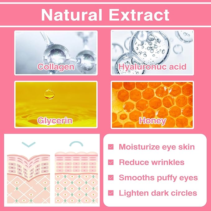 60pcs Under Eye Mask, Pink Collagen Under Eye Patches for Puffy Eyes & Dark Circles Treatments, Reduce Under Eye Bags Smooth Wrinkles, Lighthen Fine Lines, Moisturizing Under Eye Masks