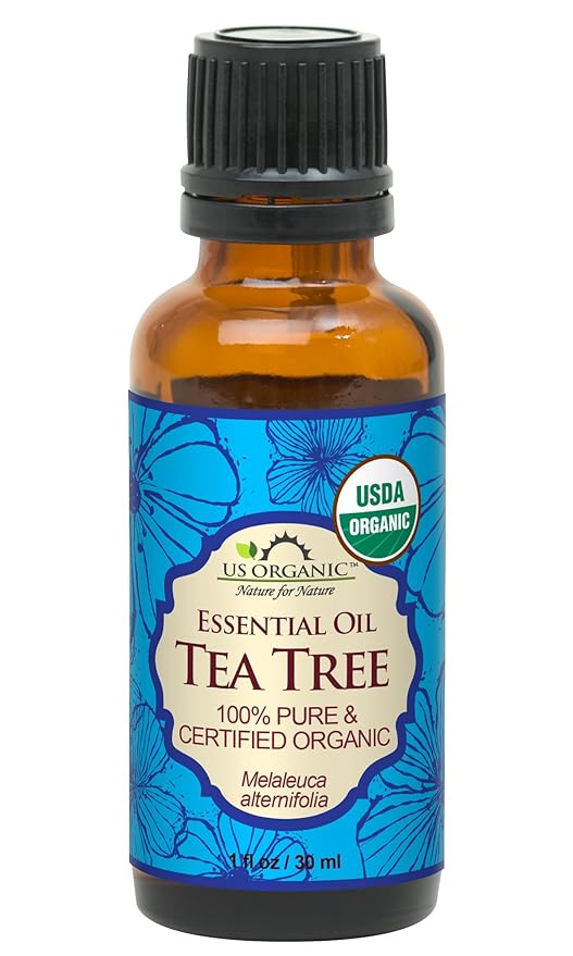 US Organic 100% Pure Tea Tree Essential Oil, Steam Distilled, USDA Certified Organic, for Hair, Skin, Scalp, Foot, Toenails, and More. Sourced from South Africa, Undiluted, Non-GMO (30 ml)