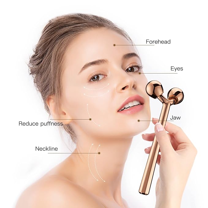 Tekson Face Roller, Facial Metal Massager, Massage Tool for face (Rose)