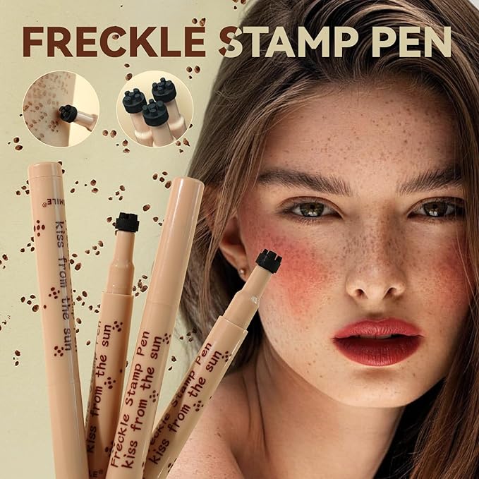 AKARY Stamp Freckle Pen Natural Lifelike Fake Freckles Makeup, Waterproof Long Lasting Quick Dry 5 Comb Corners Natural Like Face Freckle Makeup Pen for Effortless Sunkissed Makeup, 01-Light Brown