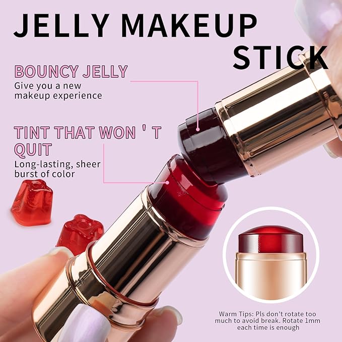 2pcs Jelly Blush Stick, Multi-purpose Lip and Cheek Colour Stick, Jelly Texture Waterproof, Moisturising and Long-lasting, Non-sticky, Create Watercolour Makeup Effect for Women and Girls 2#
