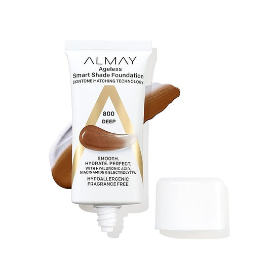 Almay Anti-Aging Foundation, Smart Shade Face Makeup with Hyaluronic Acid, Niacinamide, Vitamin C & E, Hypoallergenic-Fragrance Free, 800 Deep, 1 Fl Oz (Pack of 1)