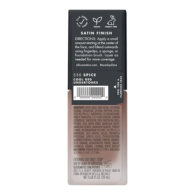 e.l.f. Flawless Finish Foundation, Lightweight & Medium Coverage, Semi-Matte Finish, Spice, 0.68 Fl Oz (20mL)
