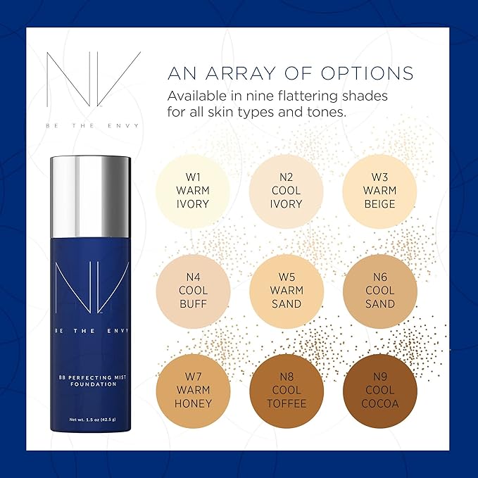 NV BB Perfecting Mist Foundation Buildable Coverage Professional Airbrush Makeup with Plant-based Stem Cell Polypeptides, Vitamins A, D, E and Aloe, 1.5 ounces, Warm Sand