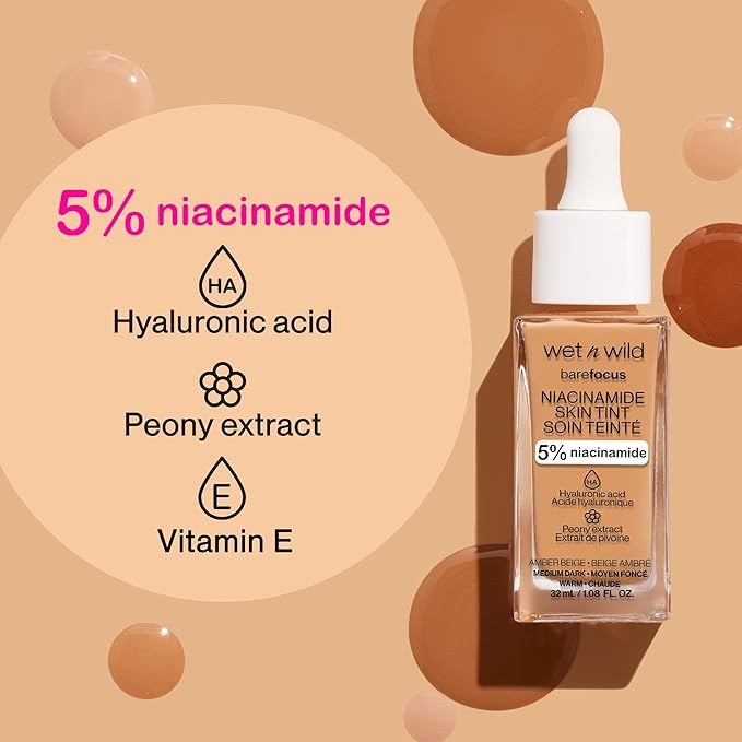 wet n wild Bare Focus Skin Tint, 5% Niacinamide Enriched,Buildable Sheer Lightweight Coverage, Natural Radiant Finish, Hyaluronic & Vitamin Hydration Boost, Cruelty-Free & Vegan - Cocoa