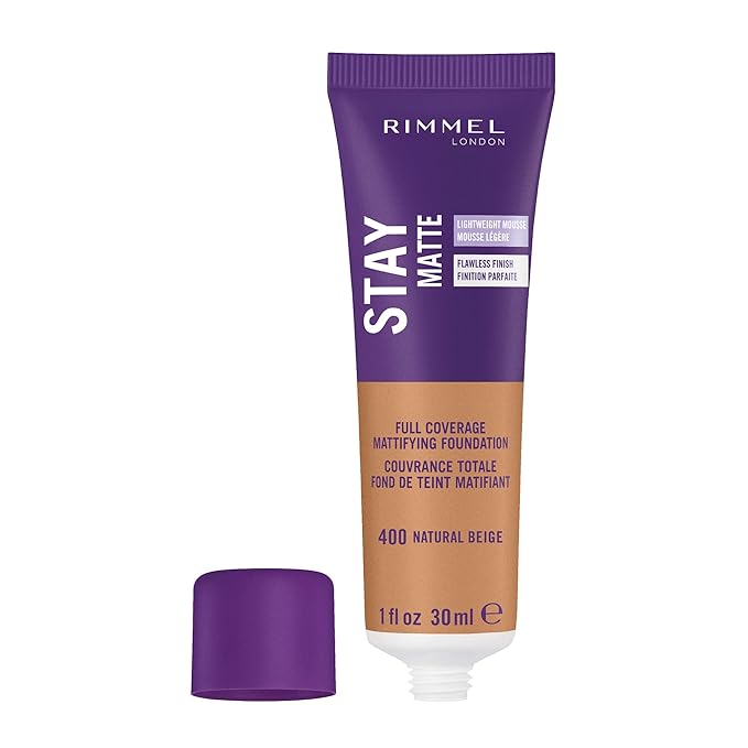 Rimmel London Stay Matte Liquid Mousse - 400 Natural Beige - Foundation, Lightweight, Shine Control, Oil-Free, 1oz