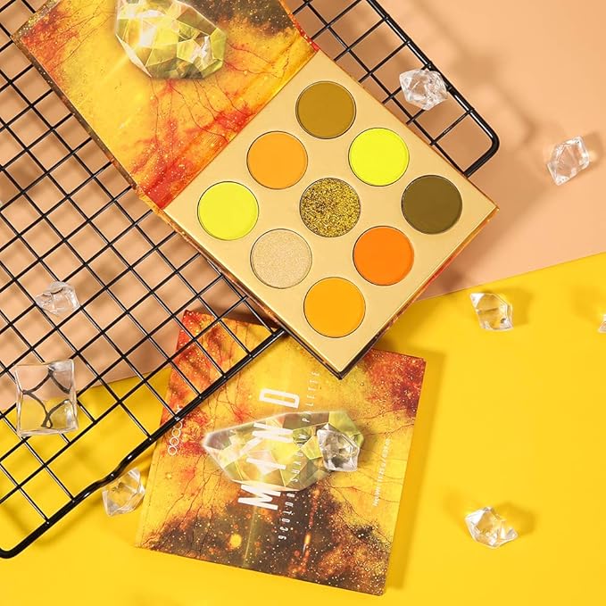 docolor Eyeshadow Palette 9Colors Yellow Eyeshadow Gemstone Shadow Palettes Highly Pigmented Mattes Shimmers Smokey Glitter Cream Colorful Powder Blendable Long Lasting Waterproof Makeup Palette