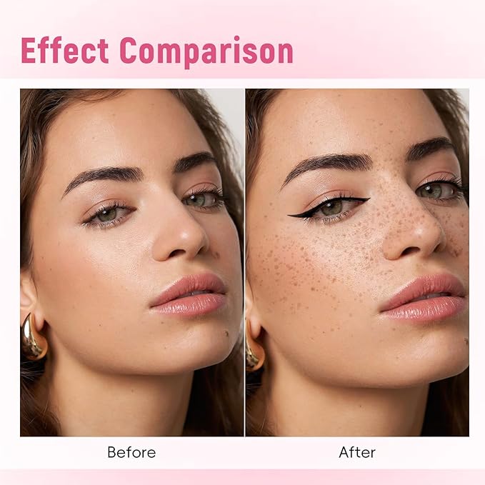 2pcs Freckle Stamp Pen with Eyeliner for Natural Lifelike Faux Freckle 2 in 1 Fake Freckles Stain Marker Pen for Waterproof Long Wear Sunkiss Makeup #Light Brown&Black