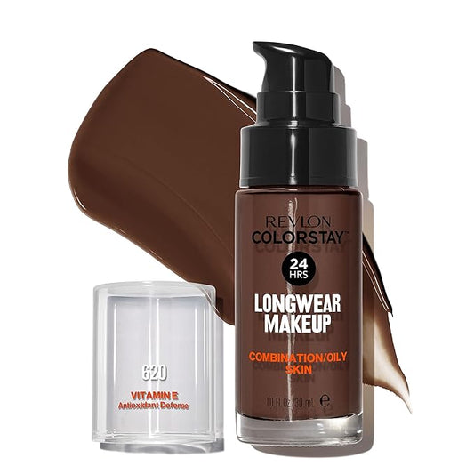 Revlon Liquid Foundation, ColorStay Face Makeup for Combination & Oily Skin, SPF 15, Medium-Full Coverage with Matte Finish, Java (620), 1.0 oz