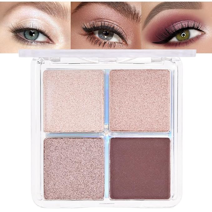 evpct Eyeshadow Quad Palette, Champagne Rose Gold Bronze Plum Glitter Shimmer Metallic Matte High Pigment Primer Eye Shadow Palette Makeup for older Women, Smudge Proof Vegan Cruelty-free, Ballerina