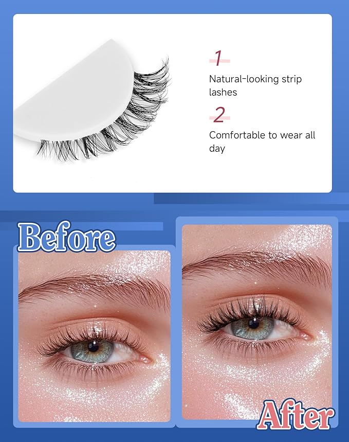 Small Lashes Wispy Short Eyelashes Natural Look Flared Strip False Eyelash Soft Clear Band Lash Pack 7 Pairs SF-07