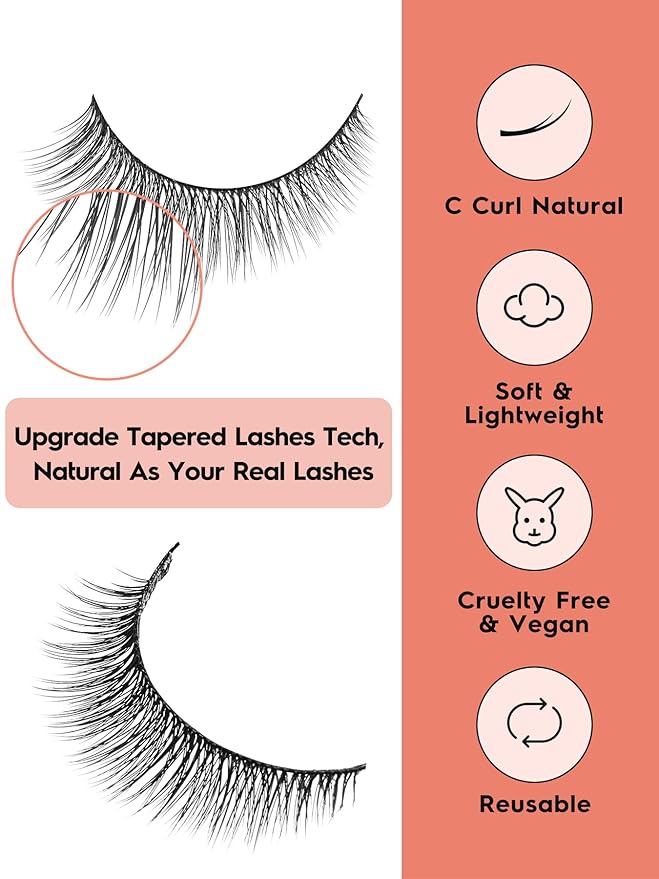 Natural Lashes 7MM Extra Short Eyelashes Natural Cat Eye Lashes 10 Pair False Eyelashes Wispy Eye Lashes Pack C Curl Strip Lashes 3D Volume Short Lashes Siligli Eyelashes